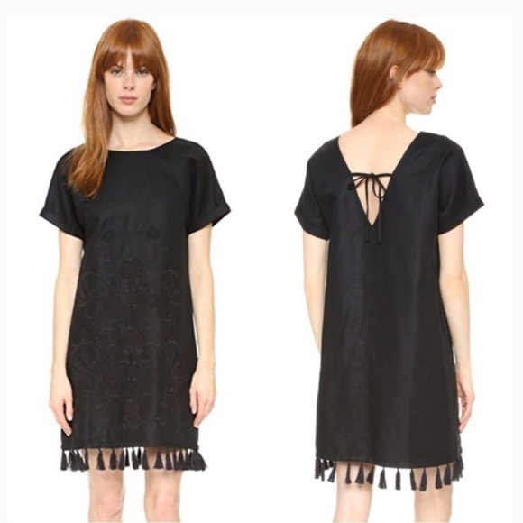 Madewell Dresses & Skirts - Madewell Black Linen Blend Embroidered Floral Tassel Shift Dress Extra Small
